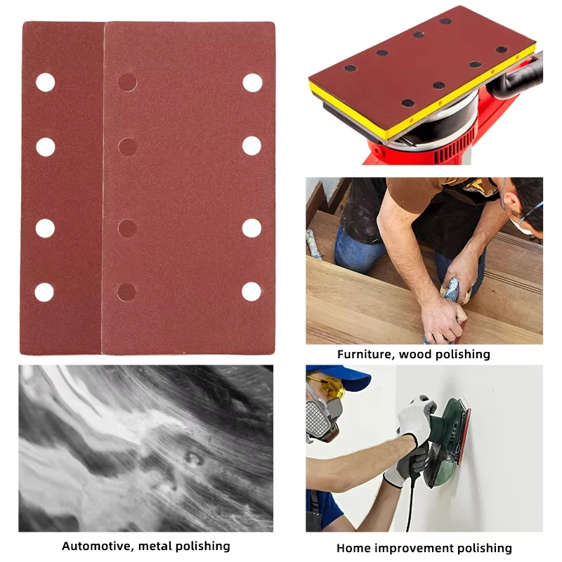 CMCP 10pcs 95x185mm Square Sandpaper 8 Hole Flocking Sand Paper Abrasive Tools For Wood Metal Polishing Tools Grit 40-800