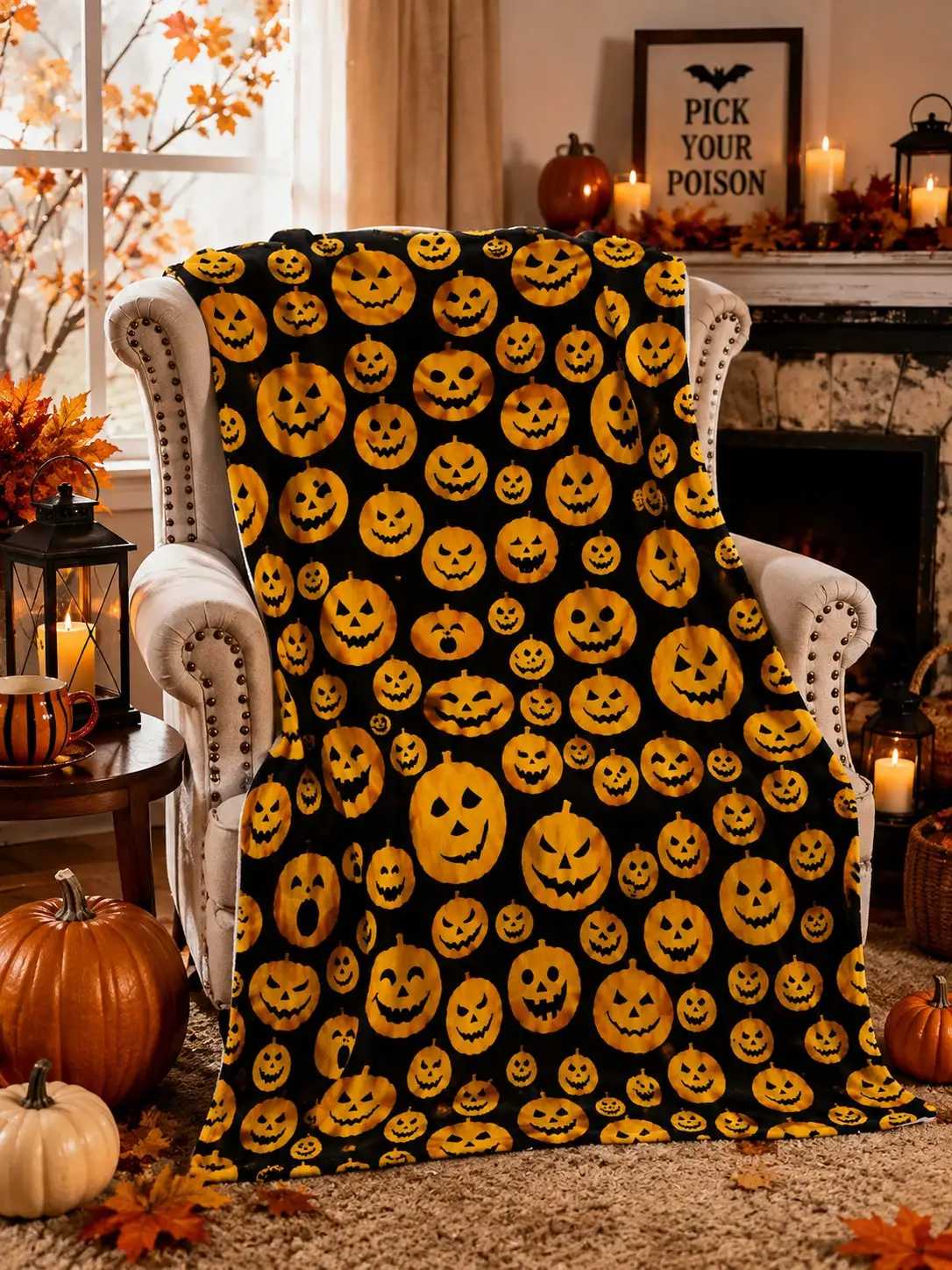 Halloween Flannel Blankets & Throws Jack O Lantern Face Pumpkin Sofa Couch Bed Nap Bedroom Living Room Office Travel Camping Home Decor Gift for Mom Dad Wife Husband Sister Brother Grandma Grandpa Family Friends Christmas Anniversary Reading