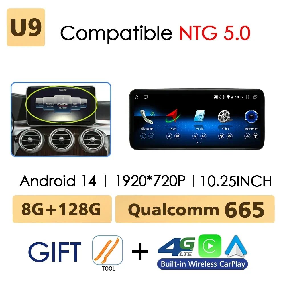 Android 14 Draadloze CarPlay Voor Mercedes Benz C Klasse W205 Scherm Android Auto Multimedia Navigatie GPS SWC DSP 4G WiFi