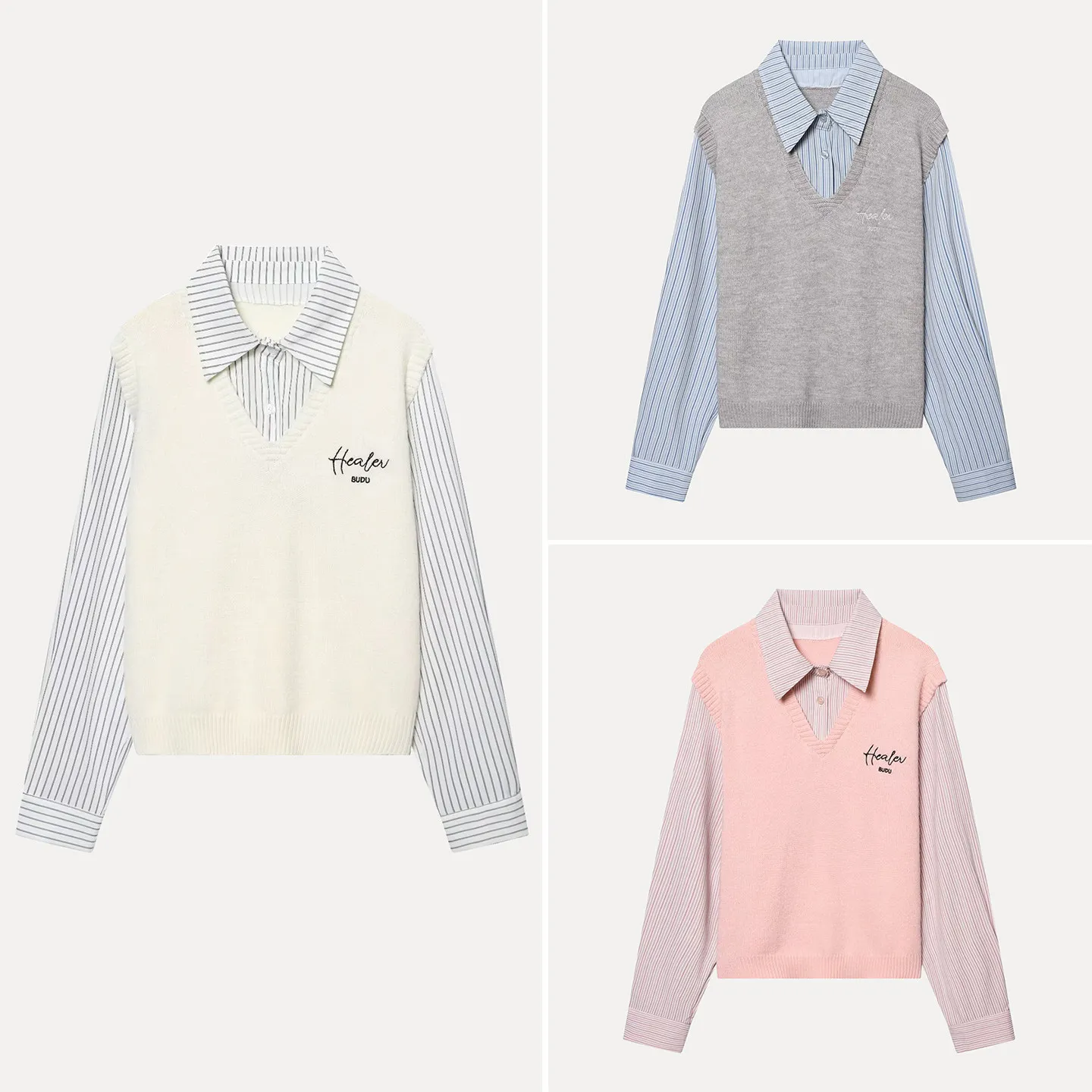 

Women's Embroidered Letter Spring Fashion Top Loose Fit Knitted Sweater Fake Two-Piece Style Comfortable Commute Wear