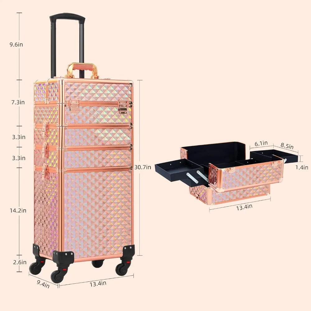 حقيبة مكياج رولينج 4 في 1، منظمات حقائب تدريب المكياج الاحترافية، عربة تخزين كبيرة لمستحضرات التجميل #5