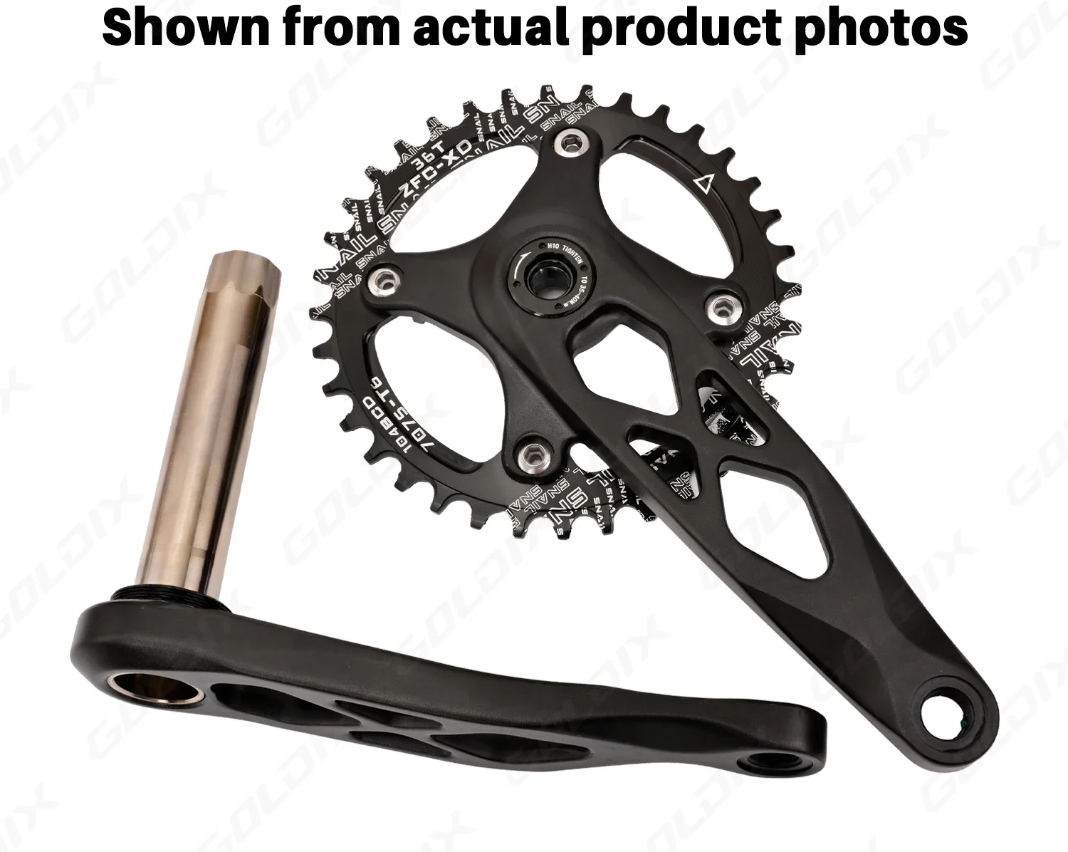 GOLDIX Hochfeste Fahrradkurbelgarnitur aus geschmiedeter Aluminiumlegierung, 104BCD, schmal-breites Kettenblatt, 170 mm Länge, für Mountainbikes. – Detail 10