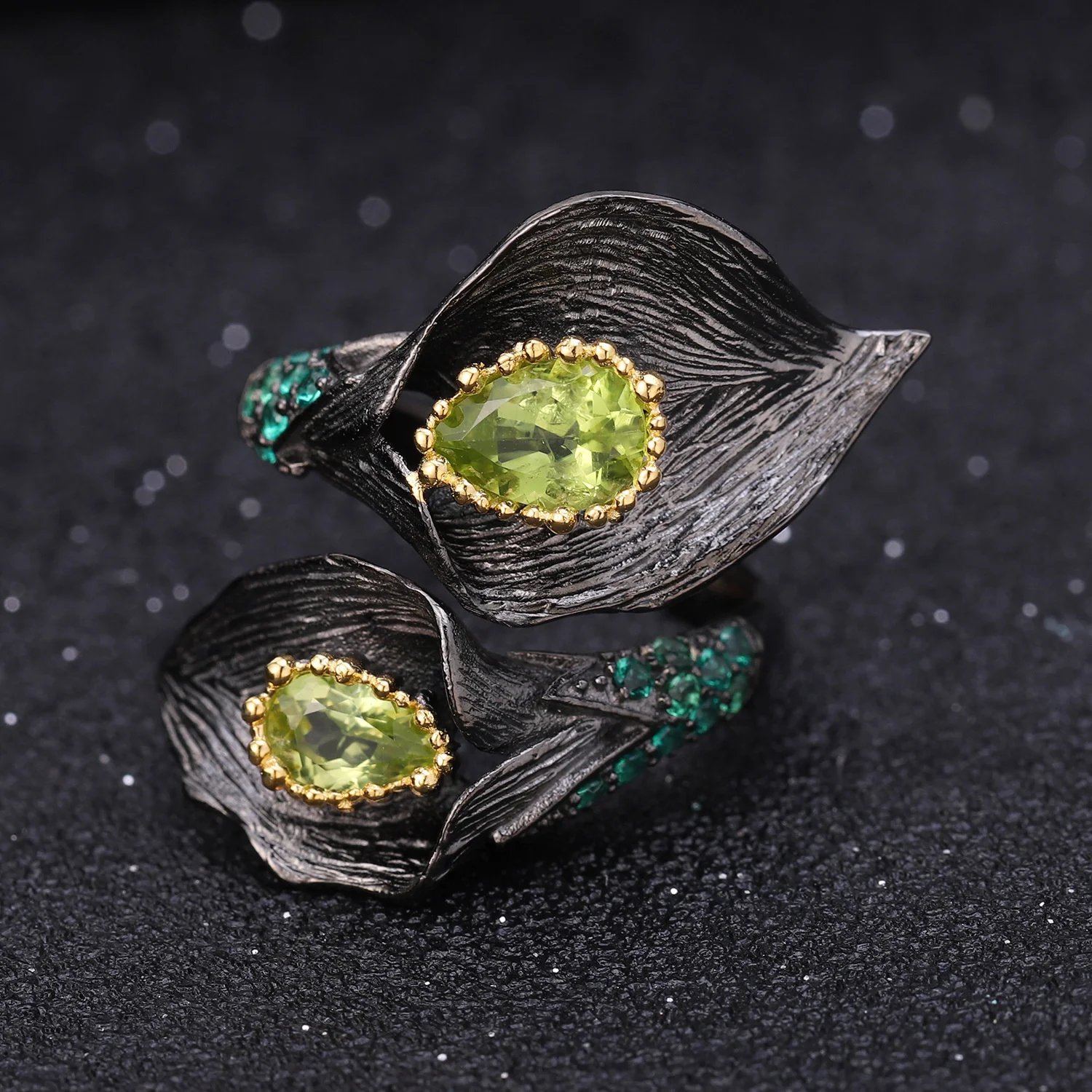 genuine Luxury brand real jewels Designer's Premium Natural Olivine Jewelry Set Flower Design 925 Silver Ring Earrings high qual