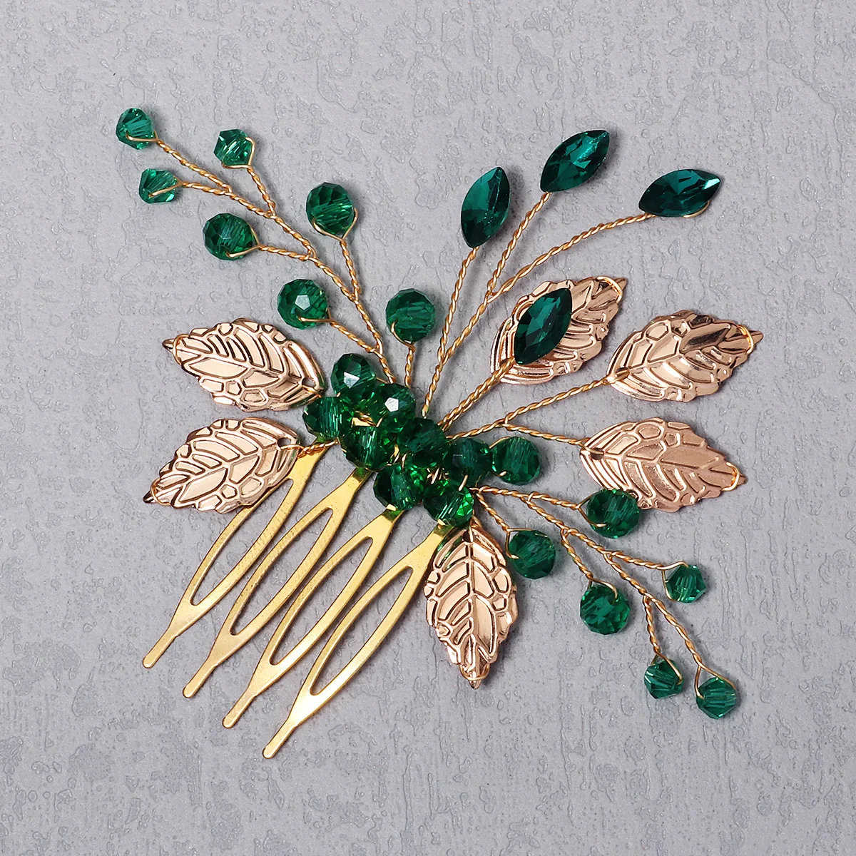 Fashionable Green Crystal Flower Hair Comb Classic Rhinestone Handmade Insert Comb for Women Party Princess Hair Clip Headpiece