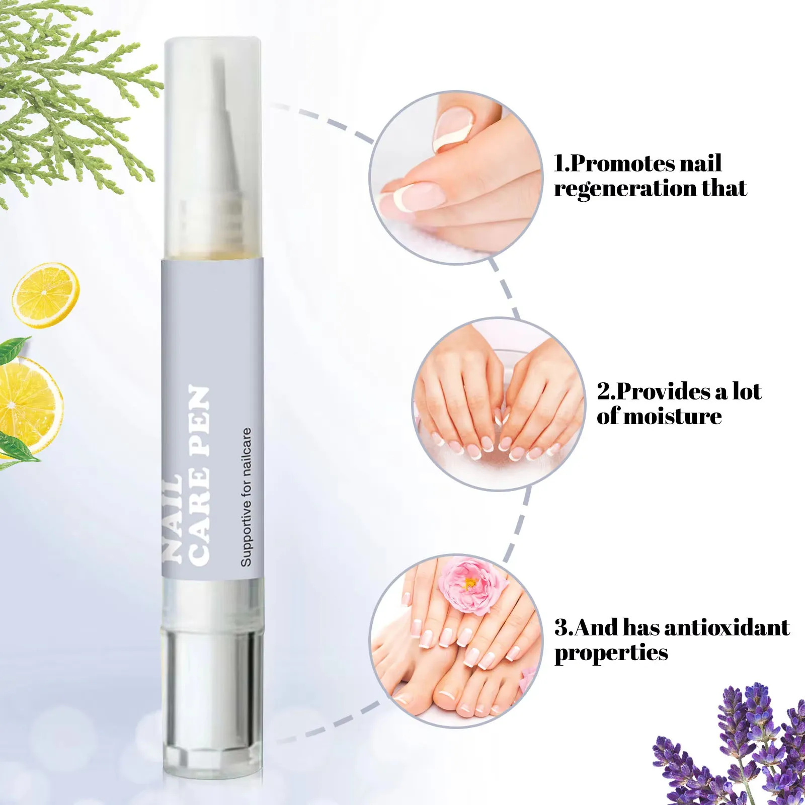 천연 오일이 함유된 4ml 네일 케어 펜 - 건조하고 약한 손톱 및 손톱 주위 피부를 위한 보습, 항산화, 비자극성