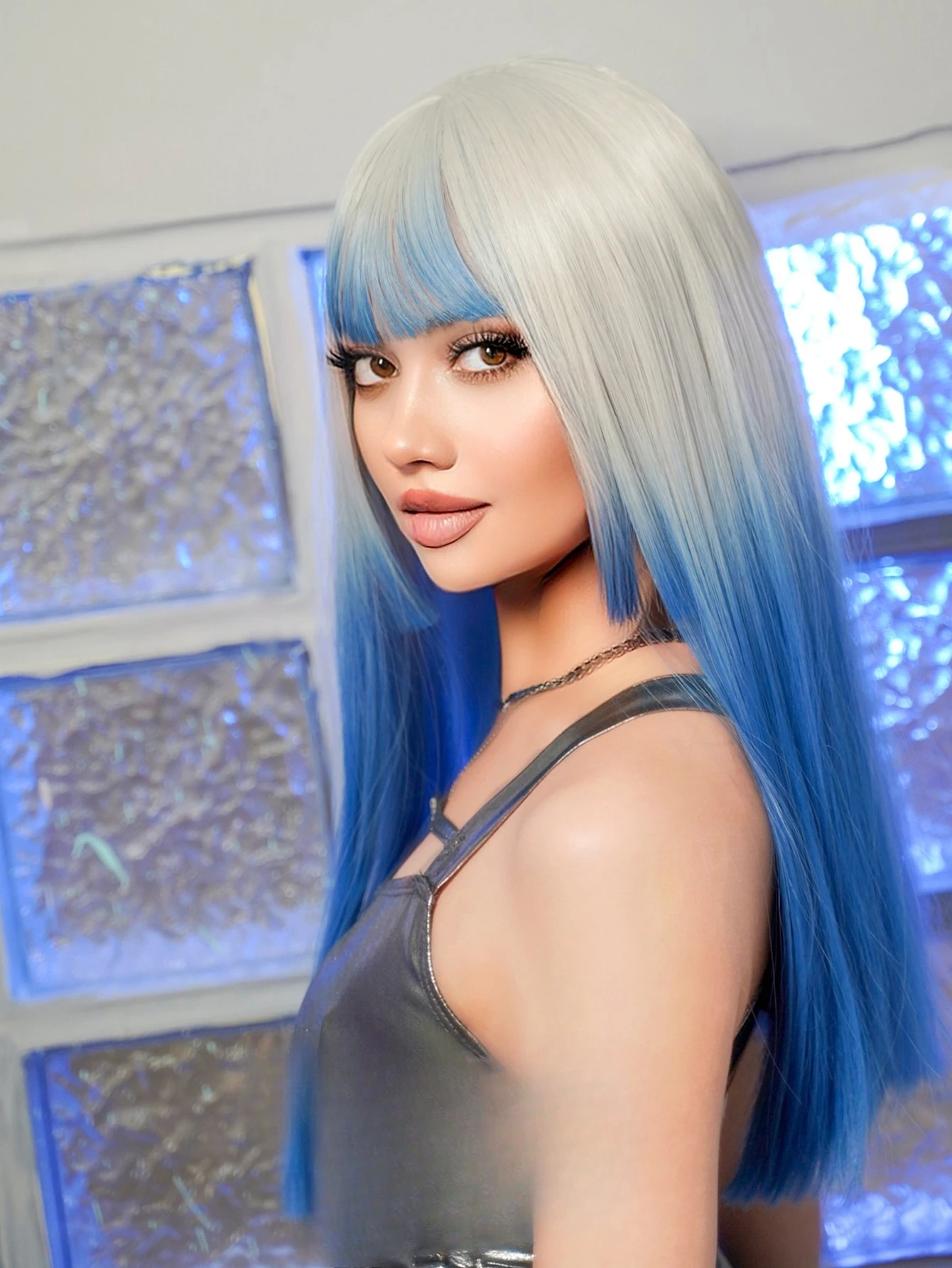 

Wig female long straight hair gradual change color princess cut new fashion realistic natural jk full headgear