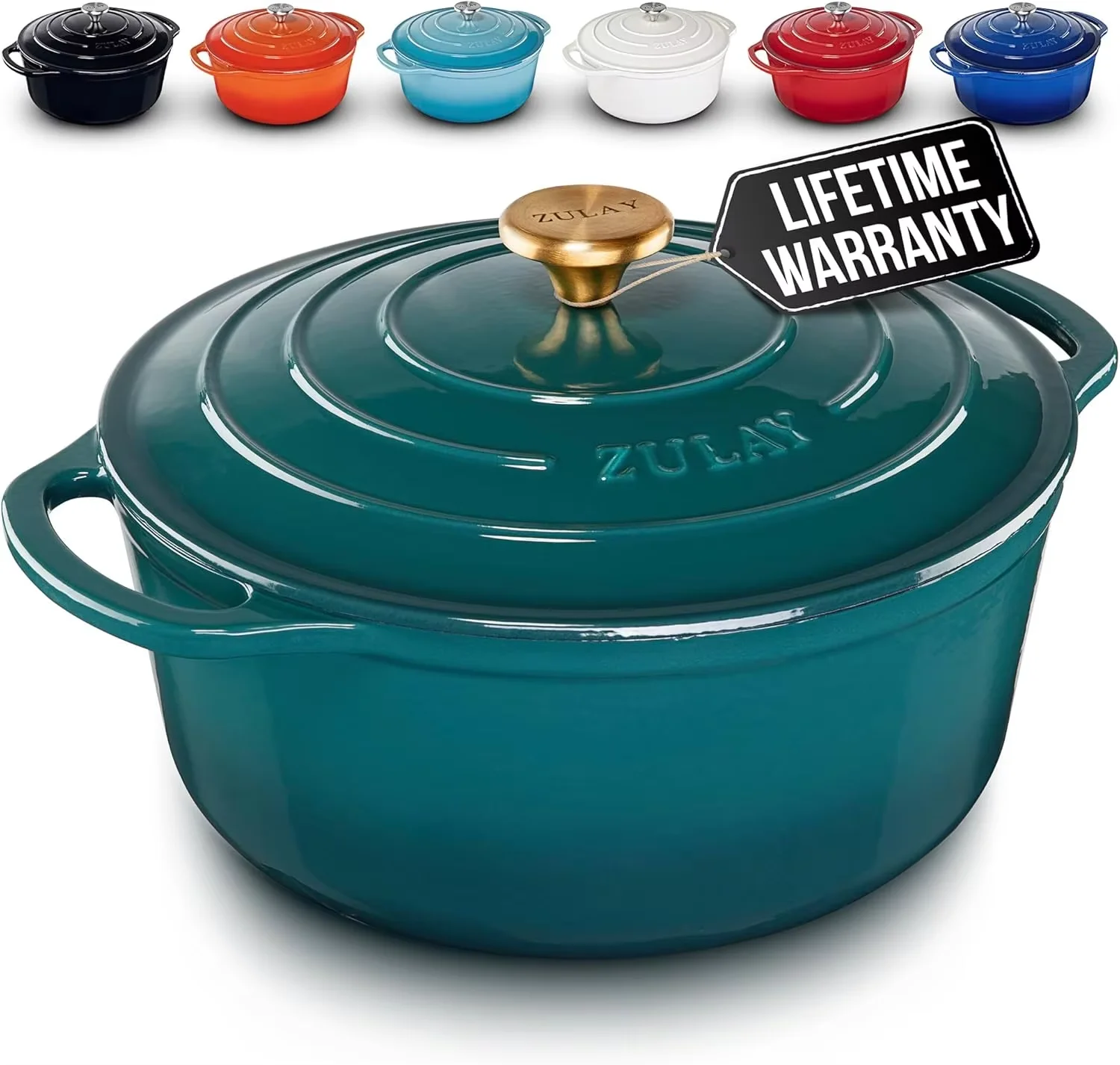 Olla para horno holandesa de hierro fundido esmaltado de 6 cuartos con tapa: durabilidad premium y caja fuerte para horno hasta 500 ° F – Utensilios de cocina resistentes perfectos