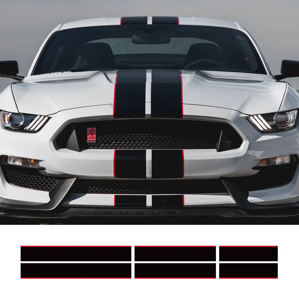 3Pcs Car Stickers For Ford Mustang GT500 GT350 GT Graphics Stripes Kit Vinyl Tuning Cover Auto Hood Bonent Roof Tail Decor Decal