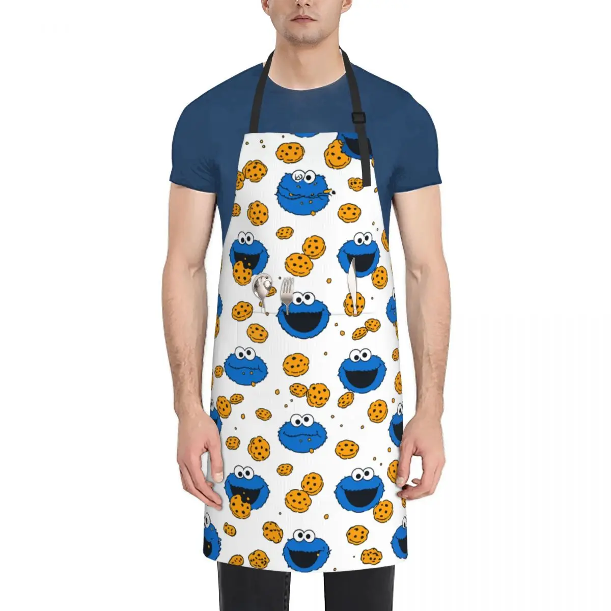 Gifts for Men Women Chef Apron Cookies Monsters Merch Cute Cartoon BBQ Aprons Adjustable with 2 Pockets Waterdrop Resistant