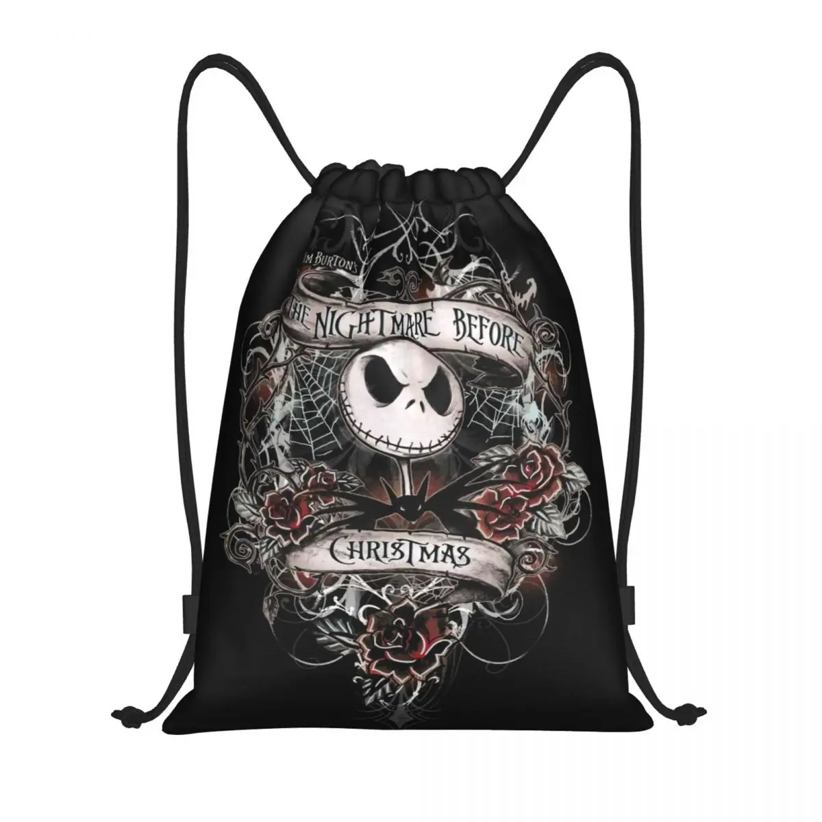 Custom Jack Skellington Drawstring Backpack Women Men Sport Gym Sackpack Portable Pumpkin King Shopping Bag Sack