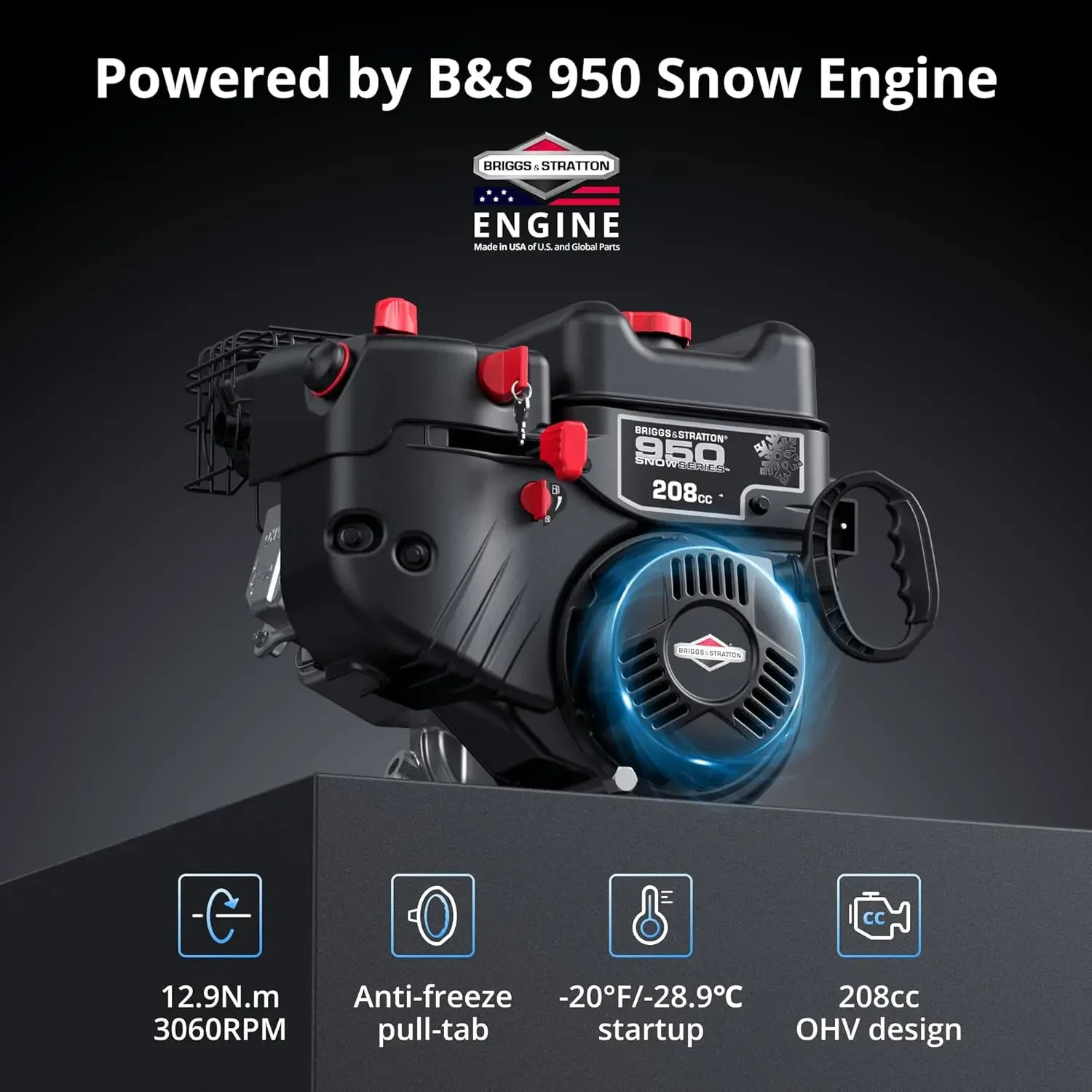 24-Inch Self-Propelled Gas Snow Blower, Powered by B&S 208cc Engine, Electric Start, 13-Inch Snow Tires, Handle Warme