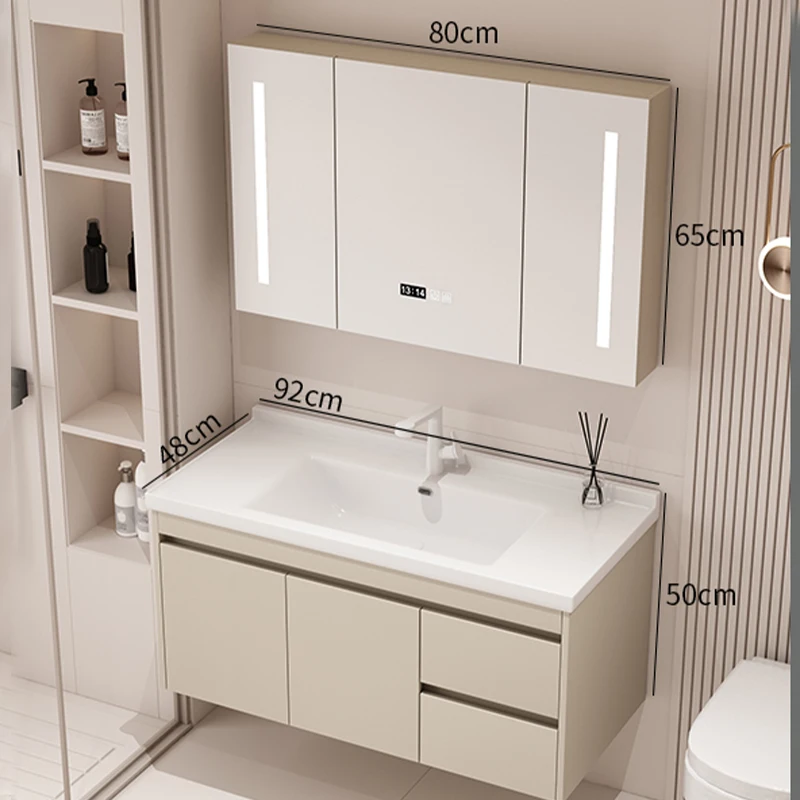 High-End Waterproof Plywood Bathroom Vanity Cabinet With Mirror And Ceramic Basin