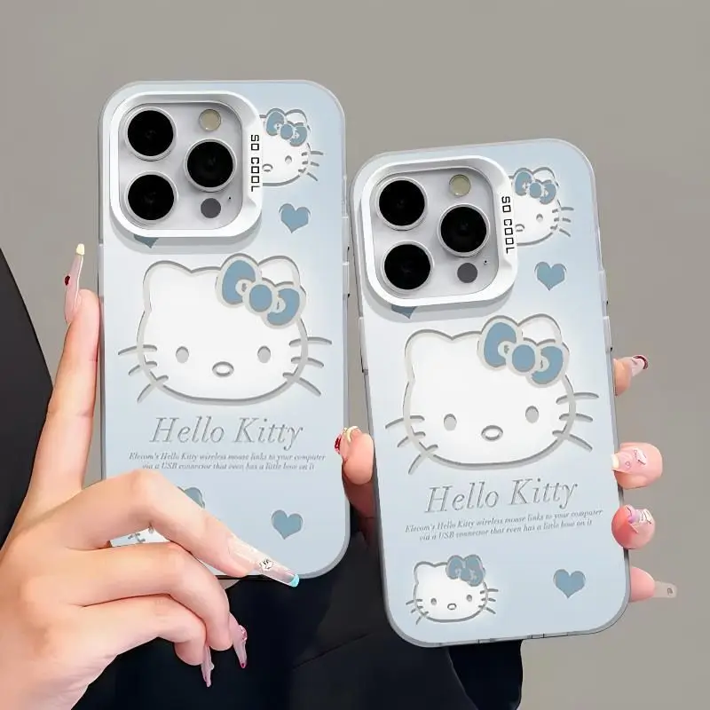 Luxury Sanrio HelloKitty Summer Blue Pattern Soft Phone Case For iPhone 11 12 13 14 15 Pro Max XR XS X 7 8 Plus Silicone Cover