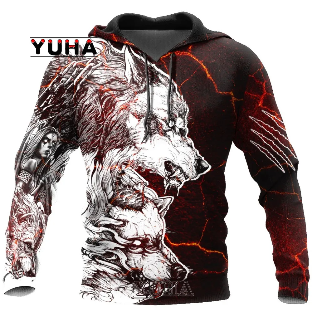 

Cool Wolf King Printed Men's Hoodie Cool Fashion 3D T-shirt O-neck Printed Quick Drying Material Outdoor Sweatshirt Refreshing