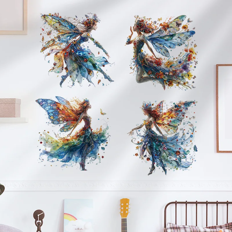 

Dancing Elf Stickers Decoration, Sofa Background Wallpaper, Butterfly Fairy Glass Wall Stickers, Self-Adhesive and Removable
