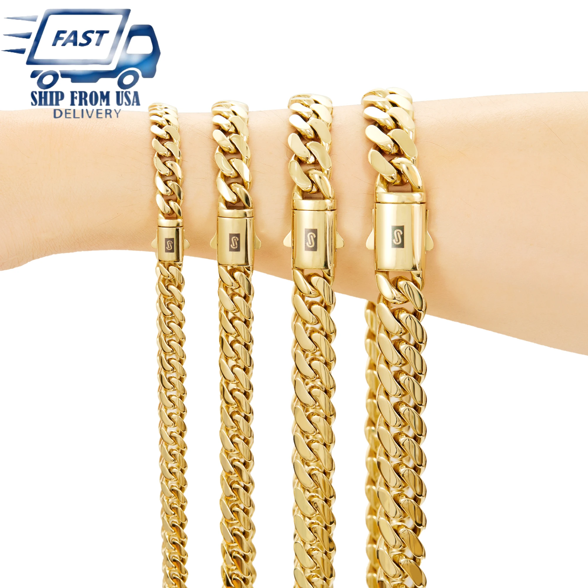 

Цепочки-ожерелья из нержавеющей стали в стиле кубинского плетения (Майами), шириной 6-14 мм, унисекс, 316L, с позолотой 18K, в стиле хип-хоп, золотистого цвета.