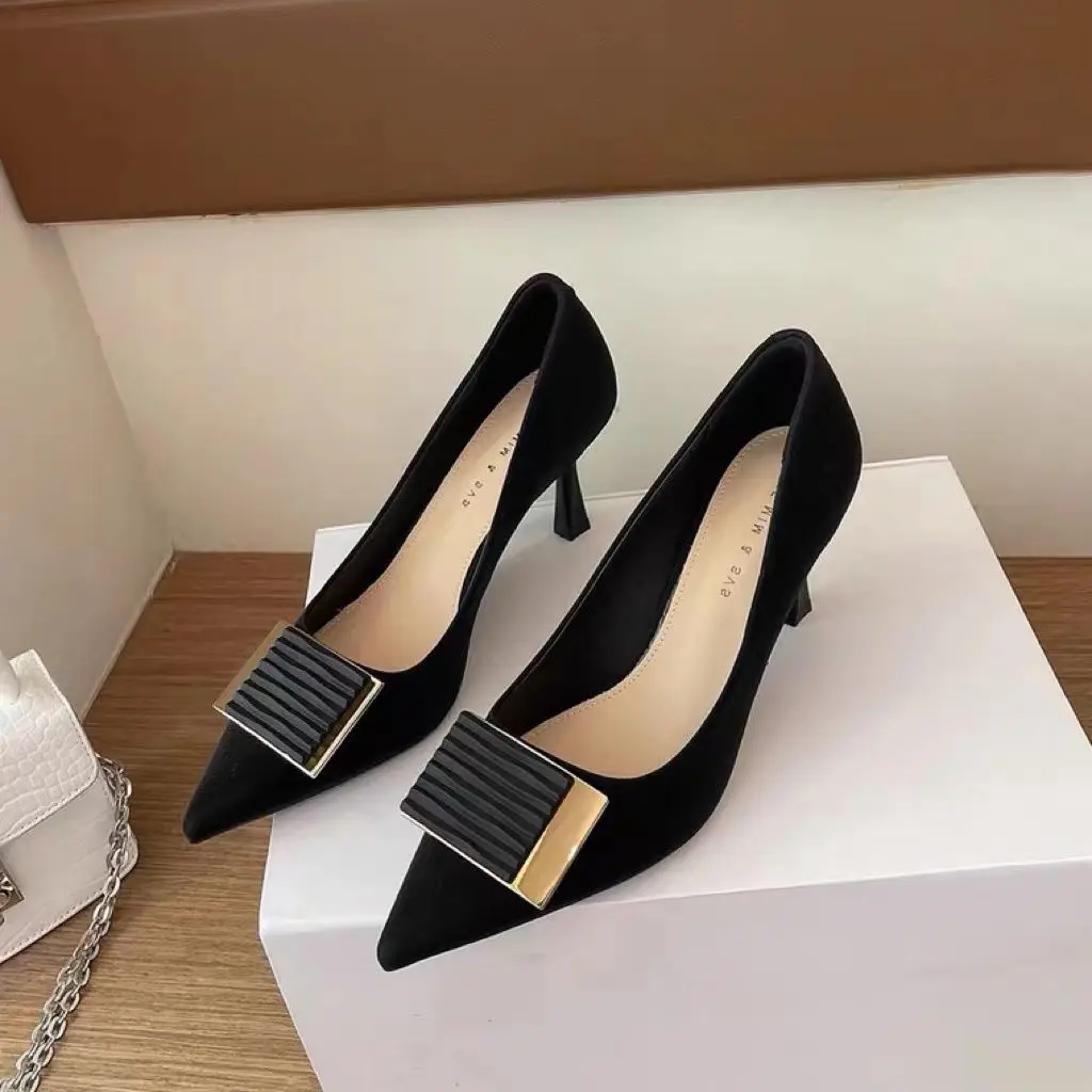 Shoes for Woman 2024 Office High Heels Women\'s Summer Footwear Pointed Toe Formal Black on Heeled Pumps Stylish Genuine Mark A E