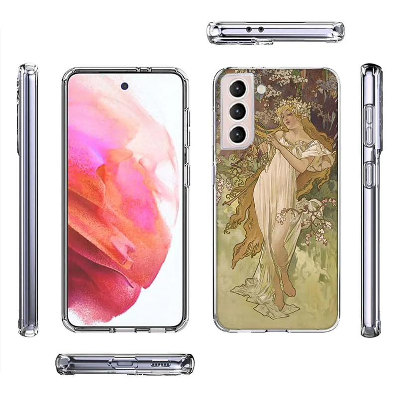 Alfons Mucha Primavera Phone Case For Samsung Galaxy S24 S23 Ultra Capa Shell S22+ S21 Plus S20 FE S10 Lite S10E S9 S8 S7 Edge C