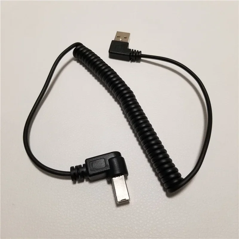 Retractable 90 Degree Right Angle USB Type A Male to B  AM  BM Adapter Converter Spiral Coiled Spring Curl Printer Cable