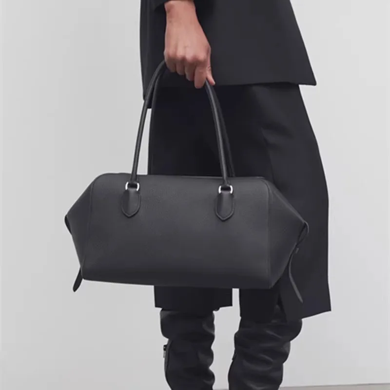 

Light Luxury High Quality First-layer Cowhide Large-capacity Bowling Bag Genuine Leather Boston Bag Portable Shoulder Armpit Bag