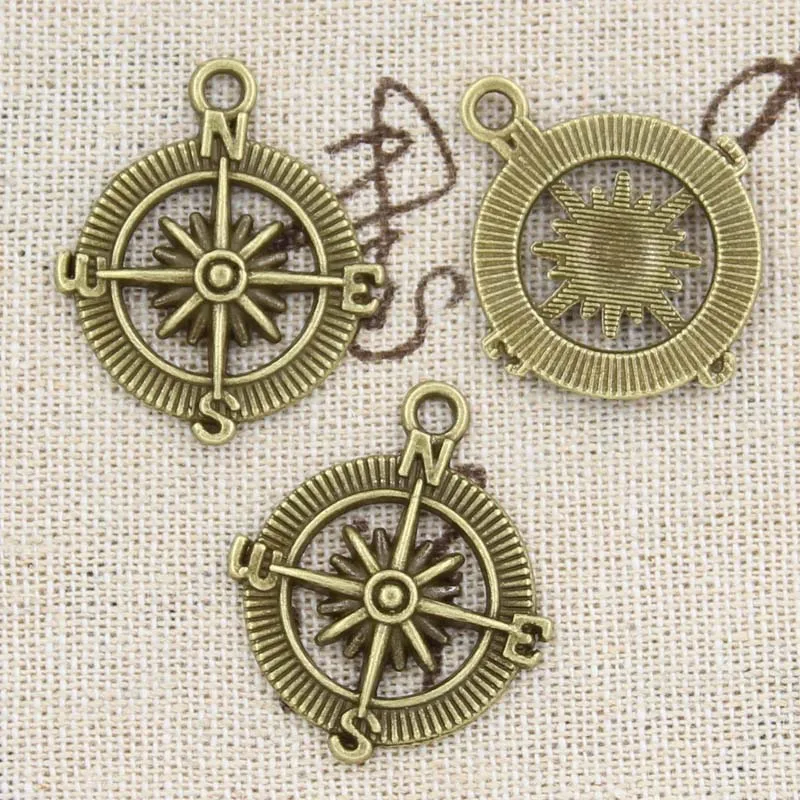 6 sztuk Charms kompas 28x24mm antyczne wyroby wisiorek fit, Vintage tybetański brąz kolor srebrny, DIY ręcznie robiona biżuteria