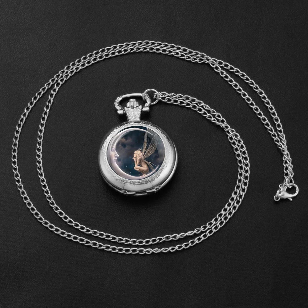 Creative Quartz Pocket Watch Women Men Fashion Glass Dome Necklace Unique Pendant Silver Clock Watch Gift Accessories