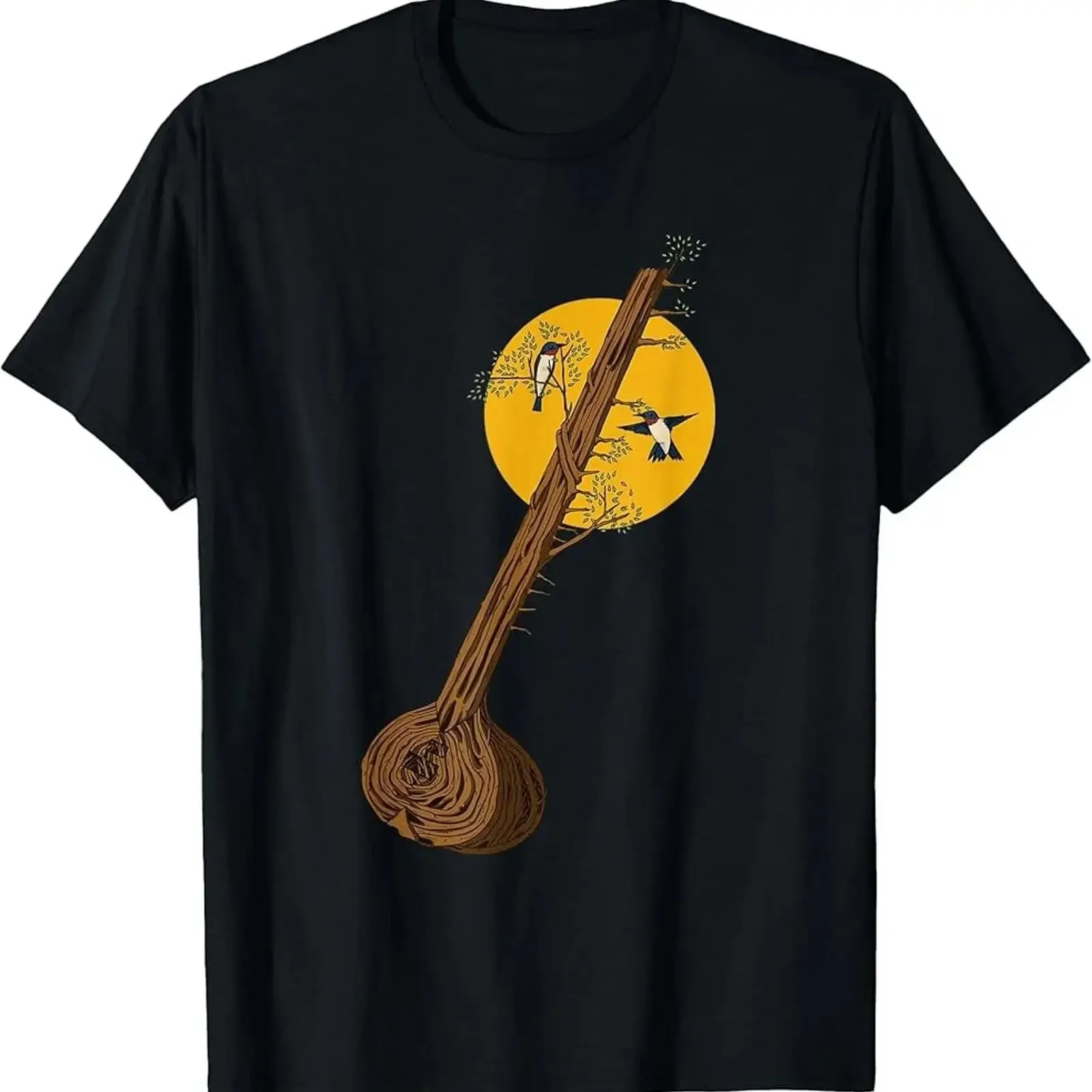 Sitar InstrumenT T Shirt Tree of Life Music vintage Washed designer clothes Versatile Slightly Stylish Comfortable homme