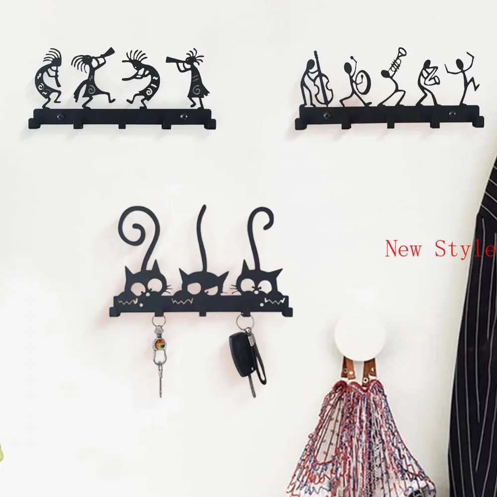 

Wall Mounted Coat Rack Wall key Hooks Clothes Hangers Vintage Black Metal hats Holder Wall Hanger For Hanging Coats Hats Home D