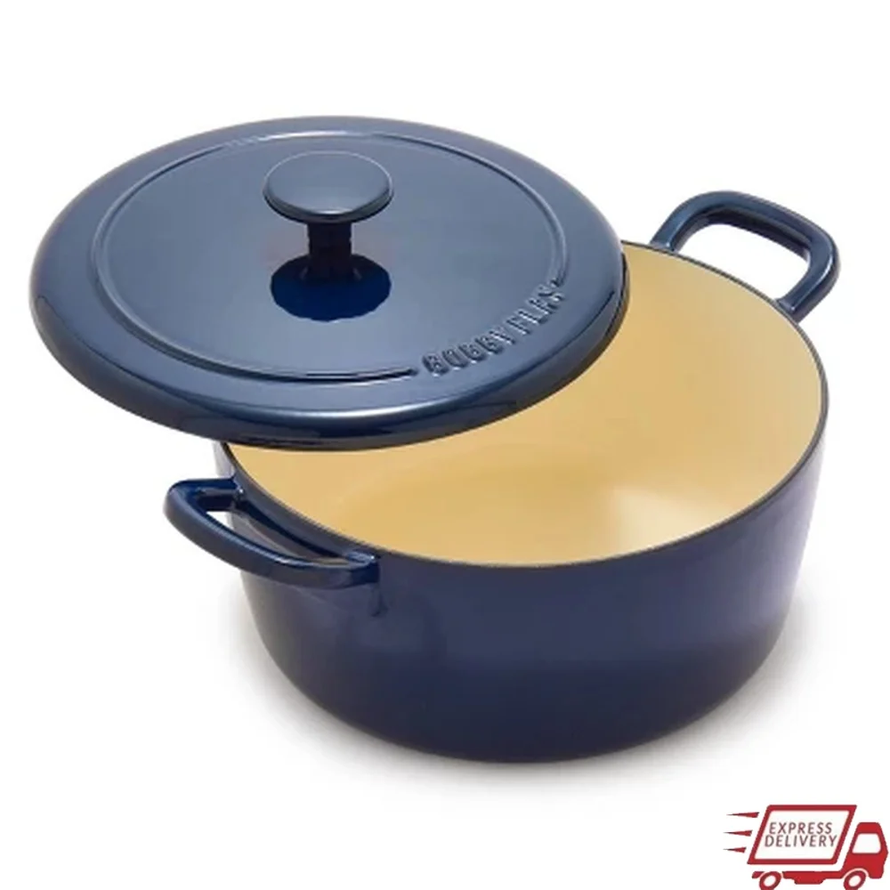 

5.5qt Enamel Cast Iron Dutch Oven Self-Basting Lid Suitable All Stovetops Oven Safe Cooking Durable Design Easy to Clean