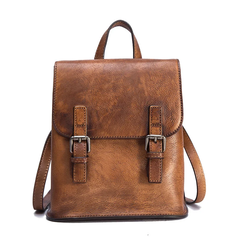 Women Backpack Travel Bag Daypack Brush Color Large Capacity Knapsack Cowhide Vintage Genuine Leather Girls School Rucksack