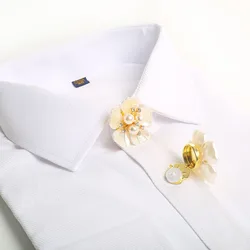 2PCS Faux Shell Pearl Flower Button Covers For Shirt Cufflinks Accessories Button Cuff Links Luxury Rhinestone Sleeve Buttons