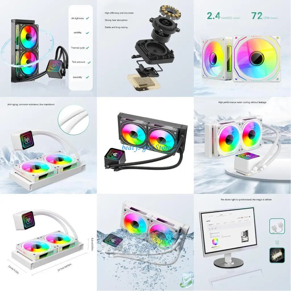 

C7AB Desktop Water Cooling System 5V3pin ARGB 4Pin PWM Fan for Temperature Control