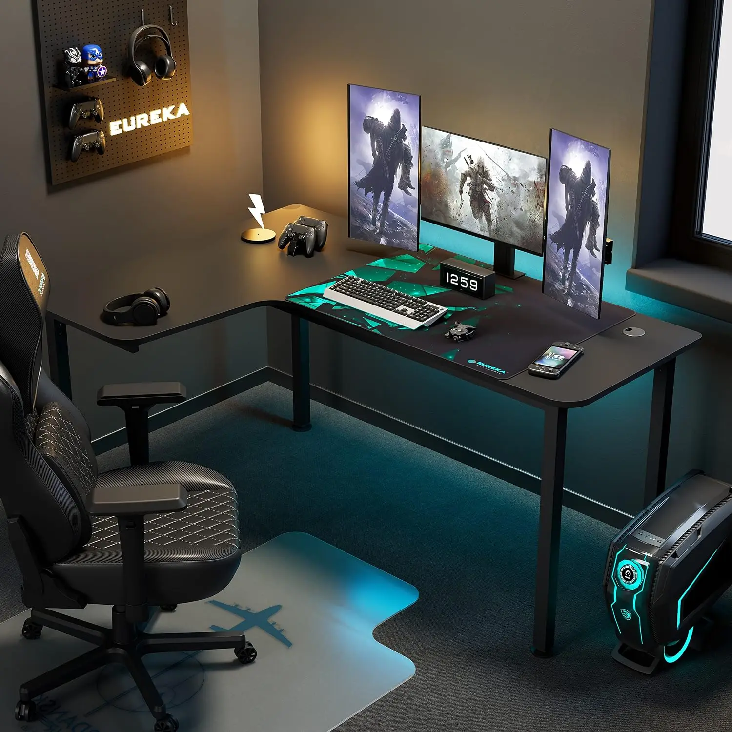 60 Inch Black Corner L Desk Home Office Gaming Study Work Table Large Sturdy Workstation Modern Metal Legs Left, Customized