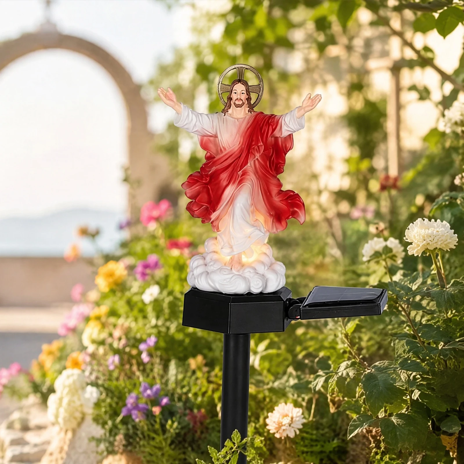 Solar-Powered Lighted Jesus Figurine with Glowing Night Lamp & Versatile Blessed Sculpture for Garden Patio Lawn Decoration view 5
