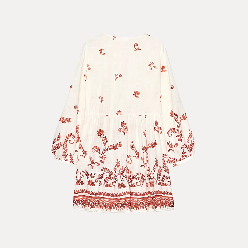 패셔너블 프린트 여성용 여름 신상품 2025 롱 슬리브 V넥 폴리에스터 섬유 원피스