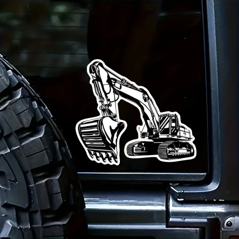 

1pc Black White Cartoon Excavator Durable Matte Vinyl Sticker for Car Laptop Window Bumper Party Decor