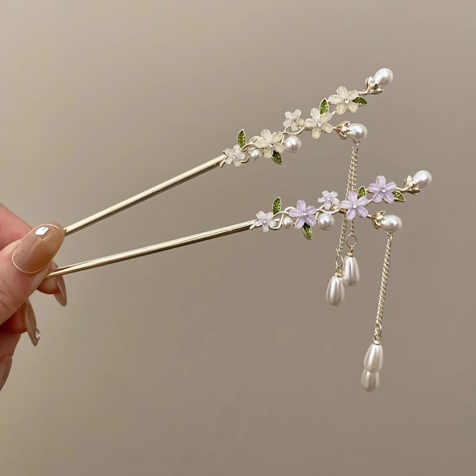 Secure Hold Hair Stick Graceful for Wedding Party Traditional Chinese Flower Pearl Bun Pin Retro Tassel Hair Accessory view 3