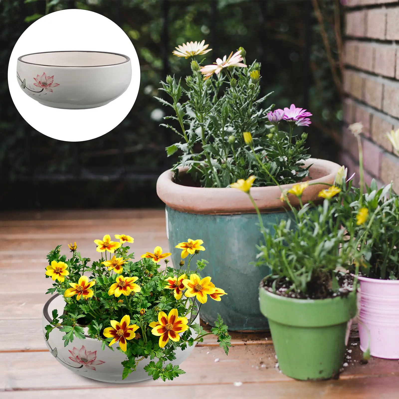 Ceramic Hydroponic Plant Pot Medium Size Water Lily Bowl Planter for Aquatic Plants Indoor Decor Succulent Bonsai Flowerpot