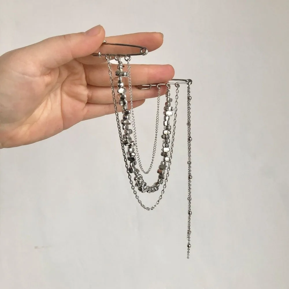 Fashion Chain Tassel Pendant Brooch Clothes Accessories Personality Multi-Layer Brooch Alloy Multipurpose Hip Hop Brooch Gifts