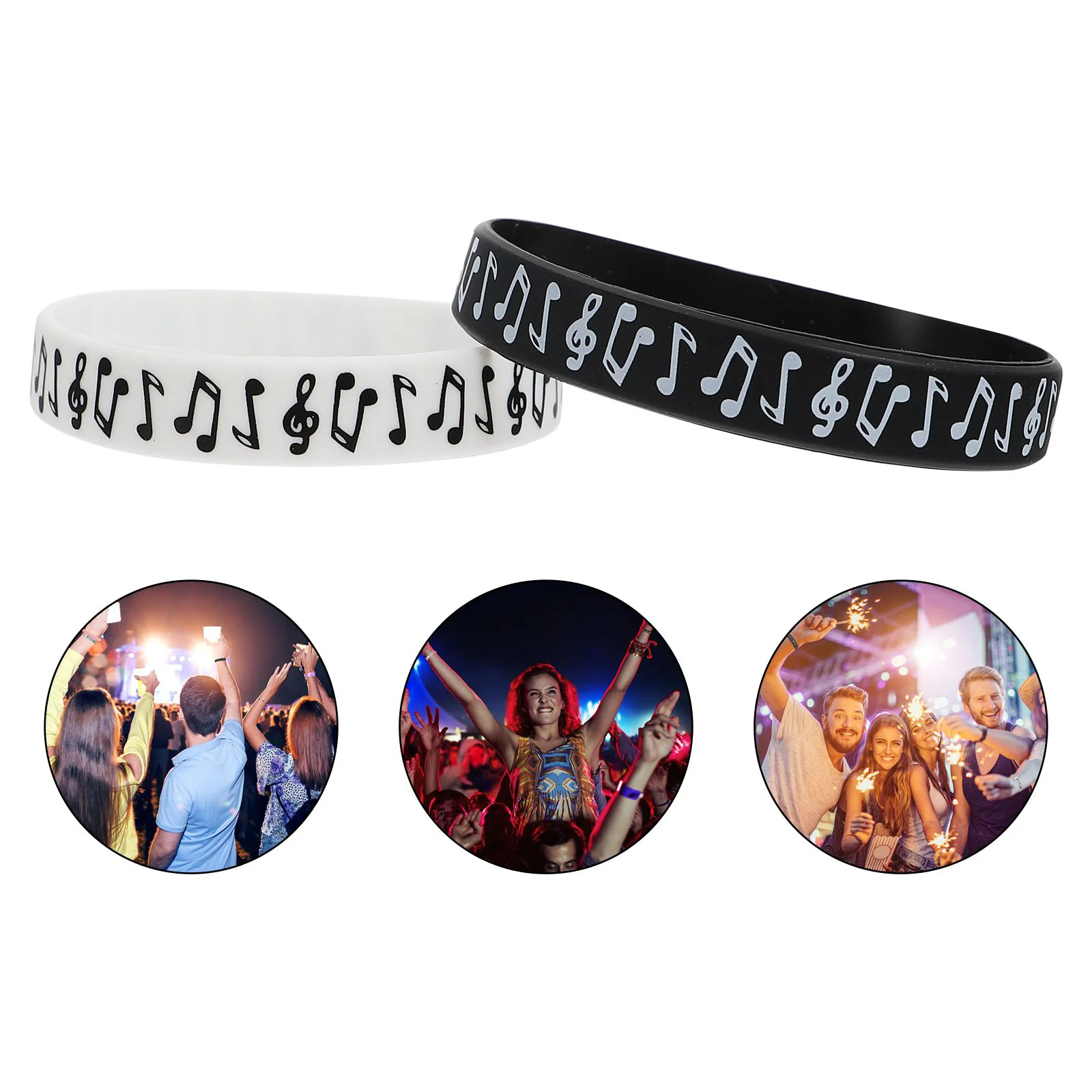 

10 Pcs Wrist Band Music Note Silicone Hand Wristband for Concert Balloon Bracelets White Festival Miss