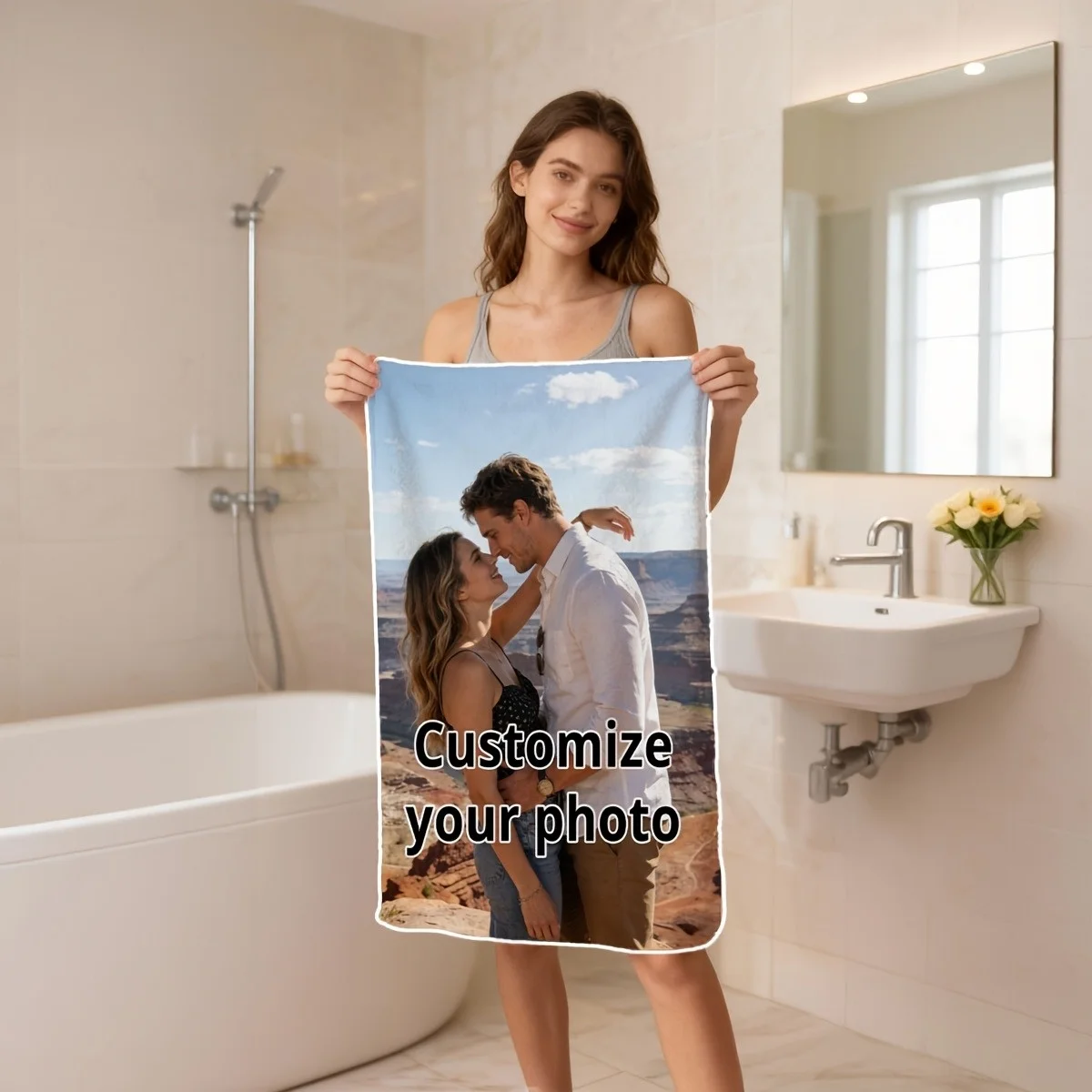 1 custom long towel—skin-friendly and highly absorbent—featuring a 2D flat design; an excellent choice for a birthday gift.