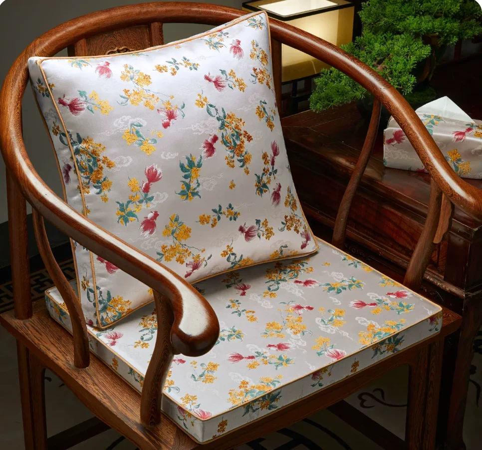 New Chinese Style Jacquard Floral Chair Cushion, High-Density Sponge Anti-slip Seat Pad for Home Office Chair