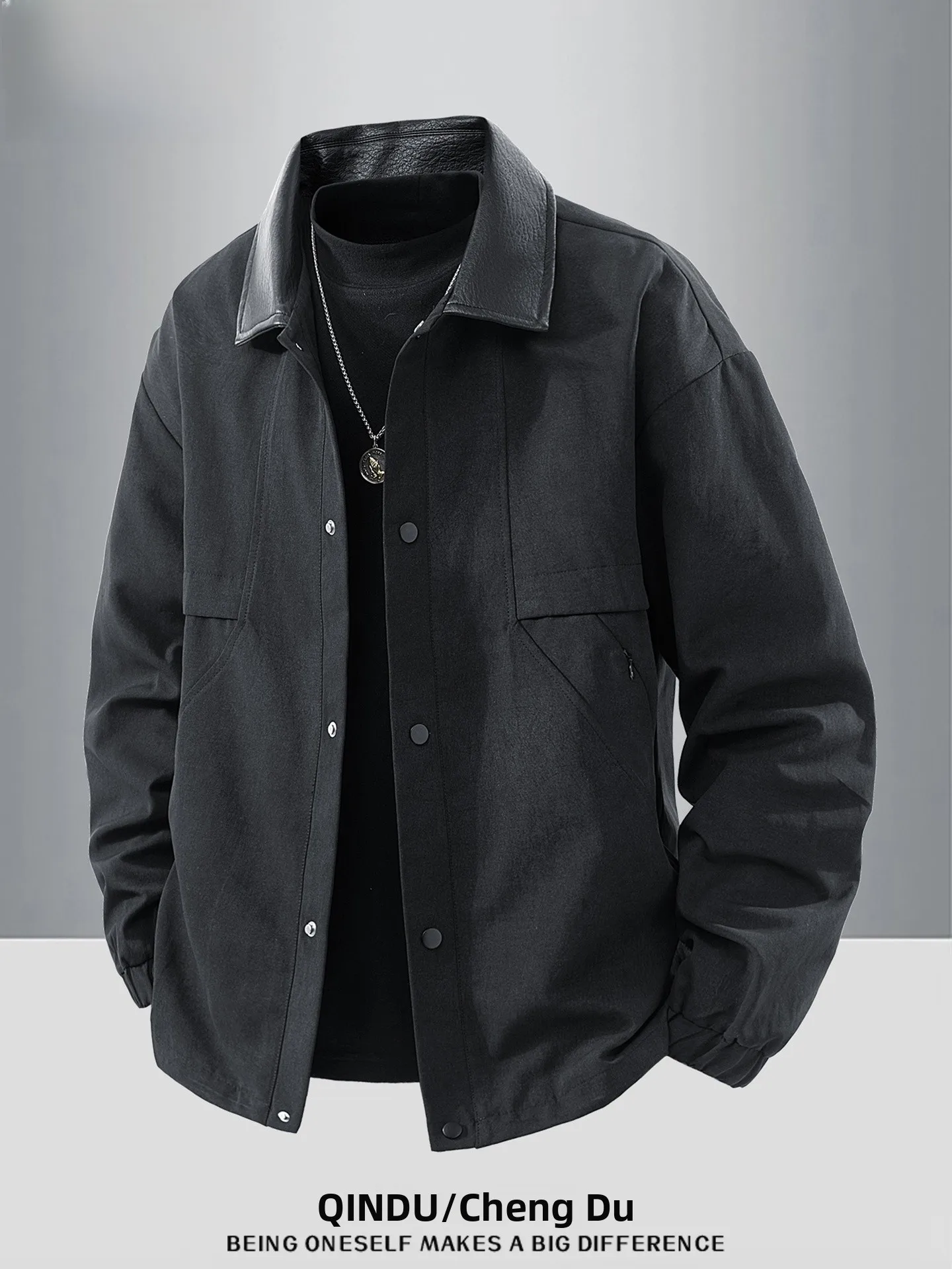 

Американская рабочая одежда в стиле ретро, мужская свободная одежда с кожаным воротником большого размера, модная ветрозащитная полиэстеровая повседневная одежда из полиэстера