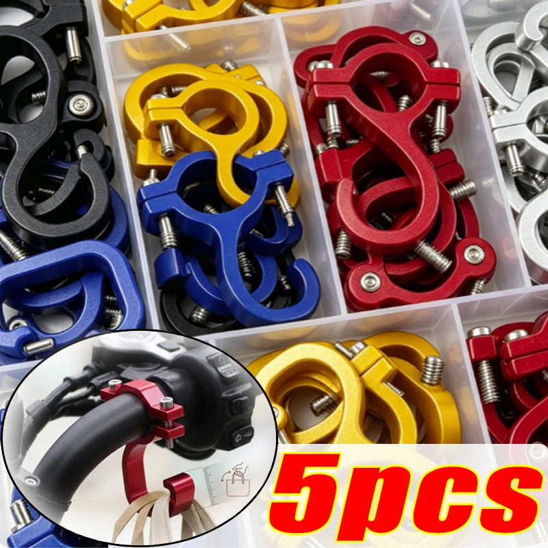 Adjustable Aluminum Alloy Motorcycle Handlebar Hook Pipe Clamp Universal E‑Bike Hanging Hook No‑Drill Tightening Screw 1/5pcs