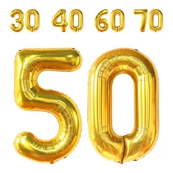 40inch Large Number figure Balloons 10 20 30 40 50 60 70 80 90 years Adult Birthday Anniversary Decoration Supplies Gold Balloon