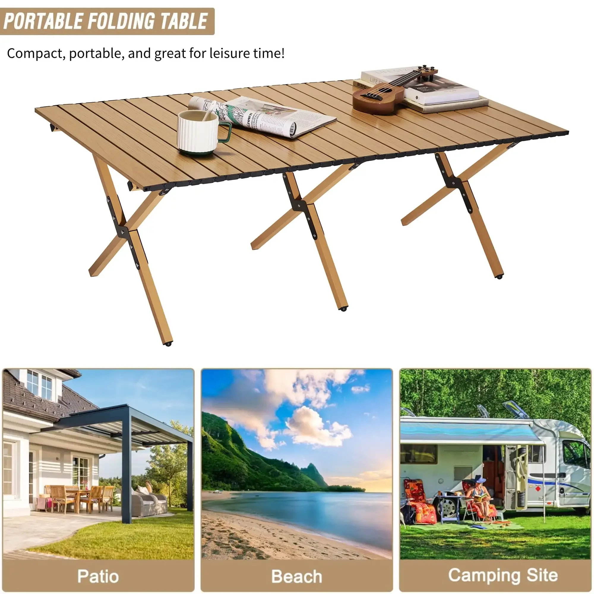 طاولة تخييم محمولة قابلة للطي، 47.3 بوصة × 23.2 بوصة × 17.7 بوصة طاولة قابلة للطي مستطيلة مع حقيبة حمل، تتجميع بسرعة #3