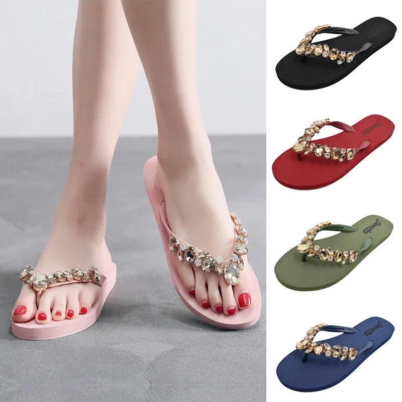 Rhinestone Platform Flip-flops Women's Summer 2026 Fashion Korean Beach Slides Casual Wedge Women Sandals Sapatos De Mujer