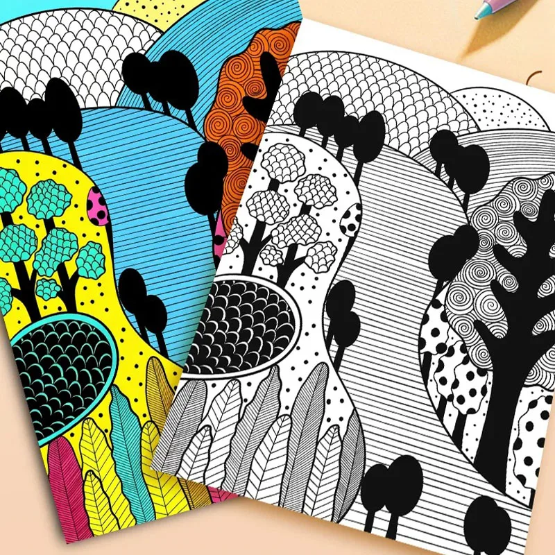 Carnet de pratique de pleine conscience Zen Doodle, 3 styles disponibles, livre de coloriage à lignes pour la relaxation et l'entraînement au contrôle du stylo