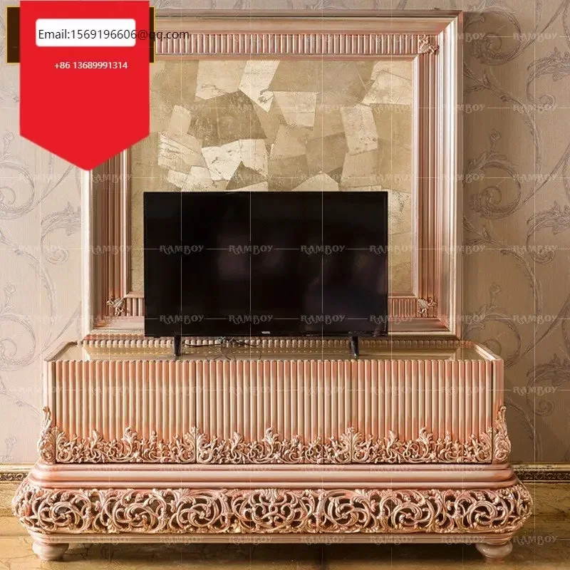 

European TV cabinet solid wood carved palace living room bedroom locker French furniture wall