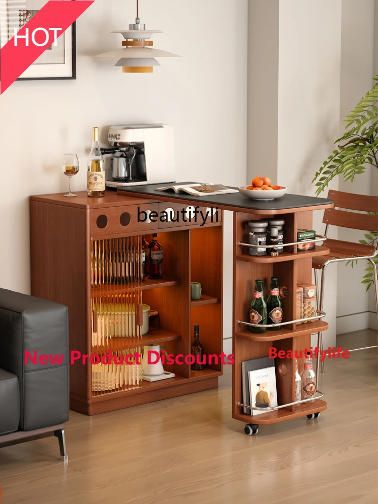 

C80 Bar Cabinet Solid Wood Slate Island Desk Household Partition Cabinet Living Room Telescopic Household Bar Table